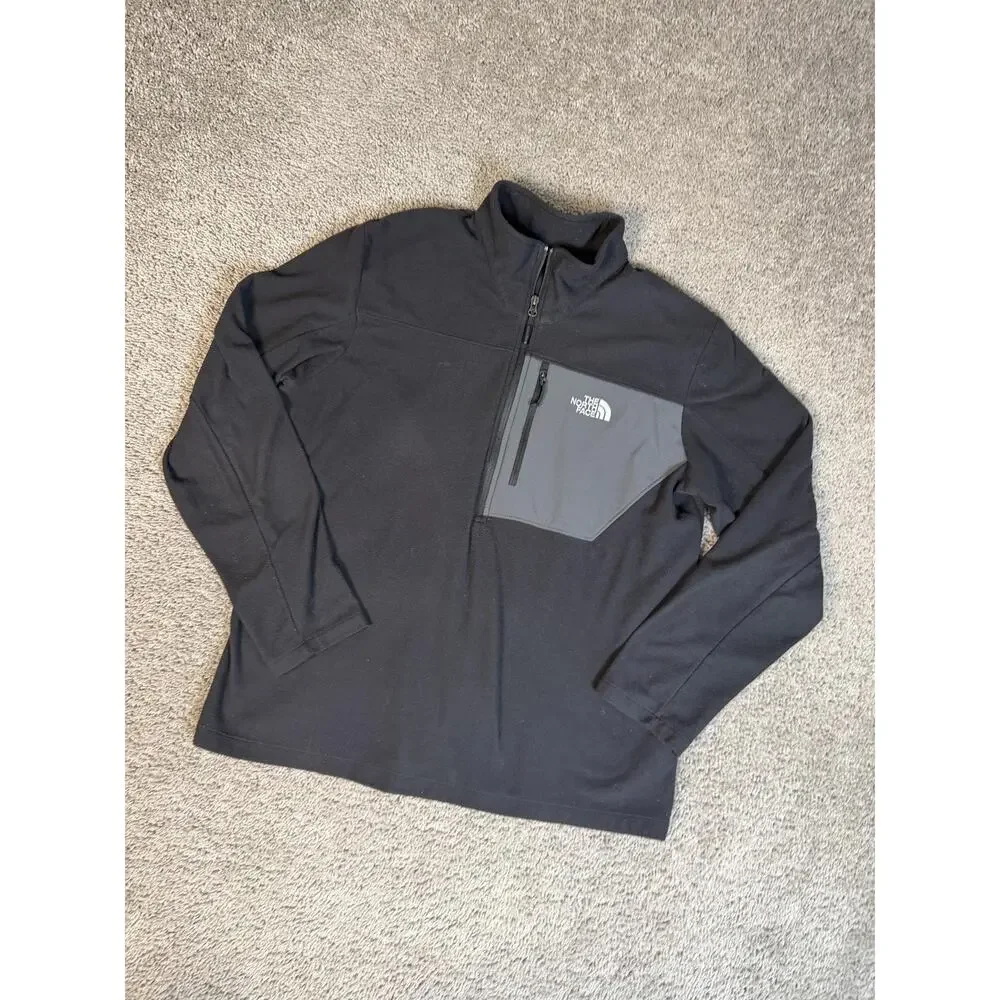 The North Face Jacket Mens XL Black 1/4 Zip Fleece Lined Pockets Short